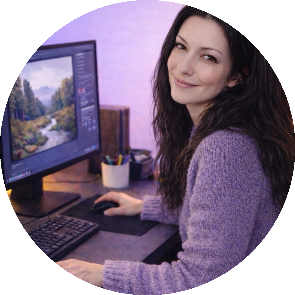 Blanka Krátká pracující na počítači v grafickém programu